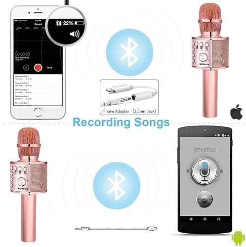 BONAOK Wireless Bluetooth Karaoke Microphone, 3-in-1 Portable Handheld Mic Speaker Machine for All Smartphones,Gifts to Girls, Boys Kids Adults All Age Q37(Champagne) thumbnail 5