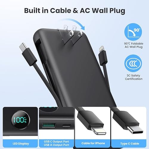 Portable Charger 33800mAh USB C Power Bank with Built-in Cables & AC Wall Plug,25W Fast Charging+QC 4.0 Phone Charger,4 Output Travel Essentials Battery Pack for iPhone16/15/14/13,Samsung,Android etc thumbnail 5