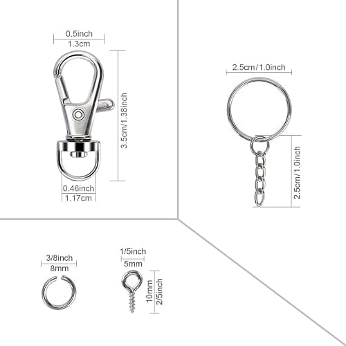 160PCS Keychain Making kit - 40PCS Swivel Lobster Clasp, 40PCS Key Rings with Chain, 40pcs Jump Rings and 40pcs Screw Eye Pins for Keychain Lanyard, Crafts and Jewelry Making thumbnail 3