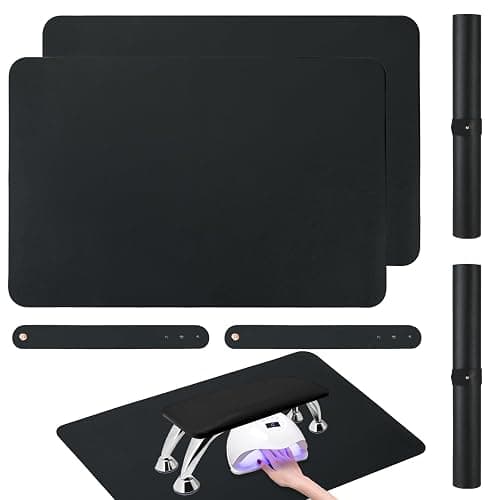 2 PCS Nail Art Table Mat, Soft Microfiber PU Leather Nail Pad, Foldable Nail Art Rest Pad, Reusable Nail Mat for Table Desk, Acrylic Nail Desk Mat for Nail Cushion (Black and Black) - Image 1