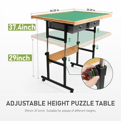 1500 Pieces Puzzle Table with Wheels, with Drawers and Cover, 34.25" x 25.2" Adjustable Height & 45° Tilting, Puzzle Board for Adults thumbnail 3