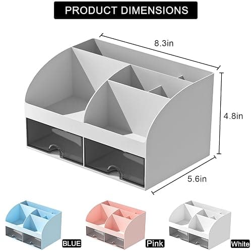 COMFYROOM Desk Organizer with 6 Compartments and 2 Drawers, Plastic Makeup Organizer, Pen Holder for Desktop Storage, Desk Organization for School, Home, Office Supplies (Grey) - Grey thumbnail 3