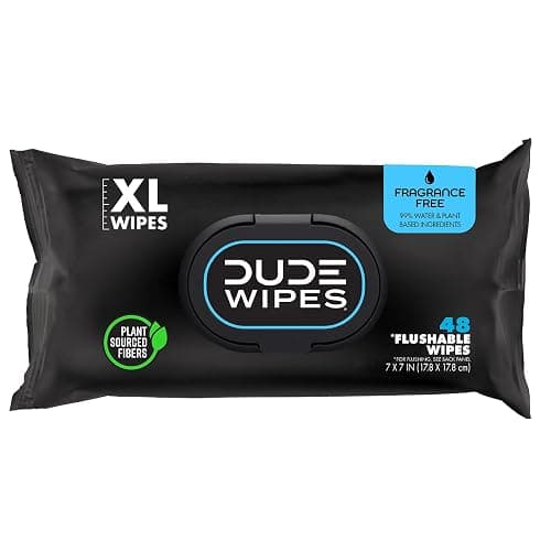 DUDE Wipes Unscented Flushable Wipes, Extra-Large Adult Wet Wipes for Sensitive Skin, 1 Pack (48 Count), Travel Pack, Infused with Vitamin E and Aloe, Septic and Sewer Safe - Image 1