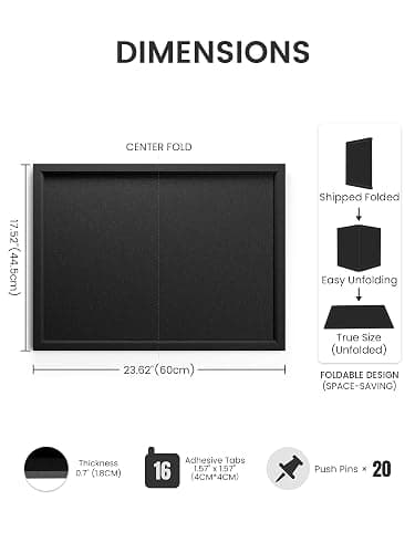 Fluxynara Foldable Cork Board Alternative, Felt Bulletin Board 23.6" x 17.5" Black Frame with 12 Adhesive Tabs, Pin Board for Home Office, Classroom, Entryway, Kitchen Wall Decor—Black thumbnail 2