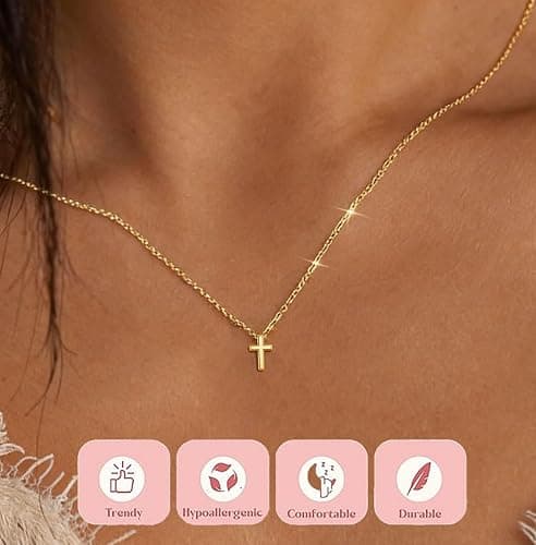 Cross Necklace for Girls Kids Jewelry Christian Baptism Faith Gifts | Teen Girl Gifts Trendy Stuff, 6-18 Year Old Girl Birthday Gifts, Dainty Tiny Cross Necklaces Non Tarnish thumbnail 9