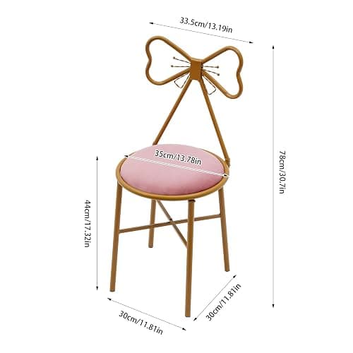 Vanity Chair Stool, Velvet Flannel Cushion Butterfly Dressing Chair, Floor Standing Makeup Butterfly Accent Backrest Chairs with Leg for Living Room, Bedroom, Vanity, Office, Reading Nook (Deep Pink) thumbnail 3