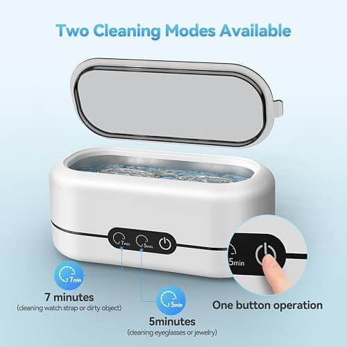 BYASKZIV Ultrasonic Jewelry Cleaner, 48KHz Ultrasonic Cleaner Machine for Jewelry, Eyeglasses, Rings, Watch Strap, Dentures- Dual Cleaning Modes, 304 Stainless Steel Tank thumbnail 4