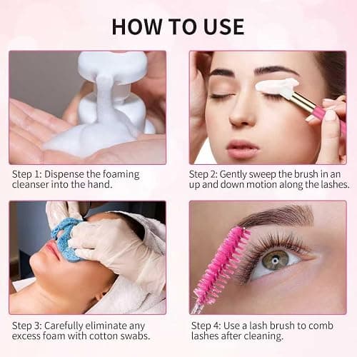 50 Pcs Lash Shampoo Bottle Brushes Set 10 Empty Foam Pump Dispensers 10 Label Stickers 10 Mascara Wands Tubes 10 Cleansing Brush 10 Bag for Eyelash Extensions Aftercare(Rose Red) thumbnail 3