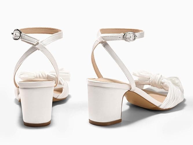 Coutgo Womens Bow Heels Sandals Block Low Heel Wedding Bride Dressy Shoes Open Toe Ankle Strap Sandals thumbnail 6