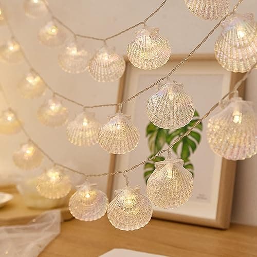 ZDAYOZ Natural Beach Shell String Light - 19.69 ft, 40 Warm White LEDs, Weatherproof, Battery/USB Powered, Ocean Theme for Holiday Party, Wedding, Garden Decoration thumbnail 2