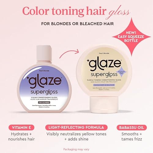 Glaze Supergloss Purple Toning Gloss: Hydrating, toning gloss for blonde, bleached & highlighted hair. Neutralizes yellow tones, boosts shine, conditions in 10 minutes - 6.4 fl oz - Pearl Blonde thumbnail 2