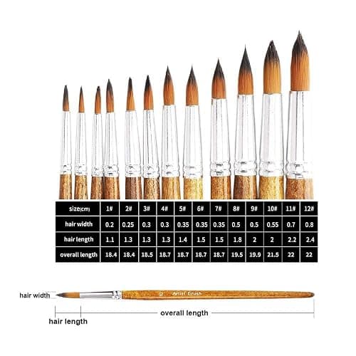 FENORKEY Artist Watercolor Paint Brushes, Round Pointed Tip Paint Brushes Set, 12pcs Different Sizes Detail Paint Brush for Watercolor, Acrylics, Ink, Gouache, Oil, Tempera (Brown) thumbnail 7