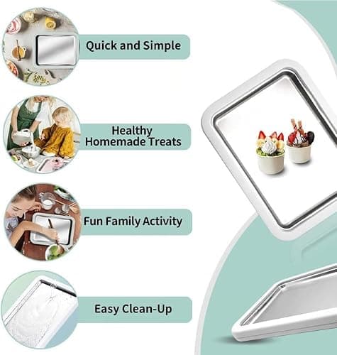 At-Home Rolled Ice Cream Maker Kit, Instant Freeze Plate with 2 Scrapers, DIY Homemade Ice Cream tray, Yogurt, Gelato, Sorbet, Fun Family Activity, Iced Stir Frying Machine (White) thumbnail 4