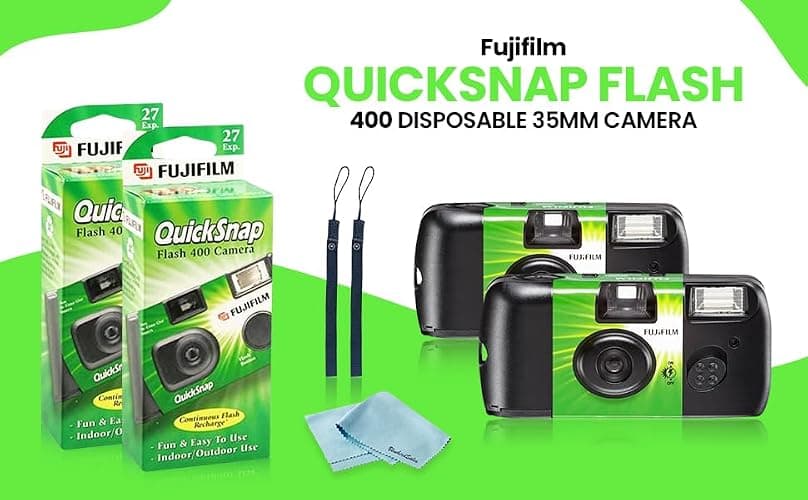 Fujifilm QuickSnap Flash 400 Disposable 35mm Camera • 2 Pack • 2 Hand Straps • BluebirdSales Microfiber Cleaning Cloth thumbnail 8