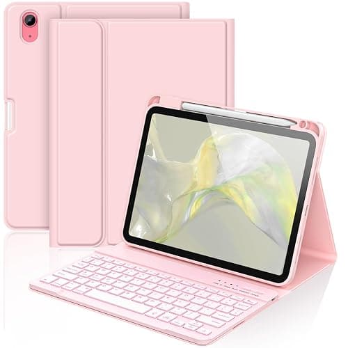 aMZCaSE Keyboard Case for iPad (A16) 11th / 10th Generation- 7 Colors Backlight Detachable Folio Keyboard for iPad (A16) 11th Gen 2025 & 10th Gen 10.9 inch 2022, Smart Wake/Up, Smoky Pink - Image 1