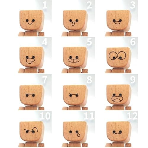 Charming Little Wooden Figure That Sways with 12pcs Magnetic Expressions, Funny Shaking Feet Wooden Man Figure, NEW Cute Car Dashboard Desktop Decor Ornaments thumbnail 6