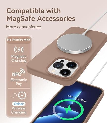 AOTESIER Magnetic for iPhone 13 Pro Phone Case, [Compatible with MagSafe][Military Shockproof Protection] Silicone Case with Soft Microfiber Lining, Camera & Screen Protection 6.1 inch, Light Brown thumbnail 3