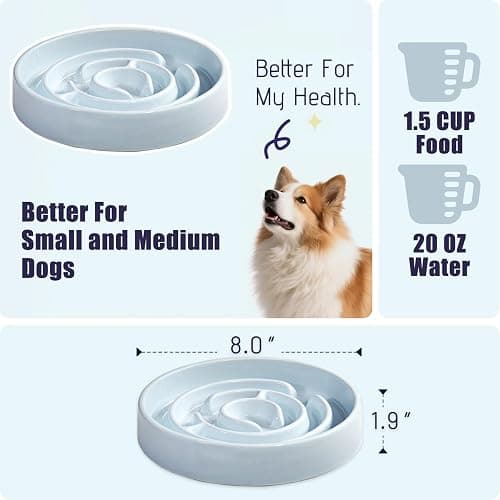 Ceramic Slow Feeder Dog Bowl,1.5 Cups Pet Slow Feeder for Small and Medium Breed,Puzzle Dog Food Dish,Anti-Gulping,Stop Bloat,Preventing Choking(Blue) thumbnail 2