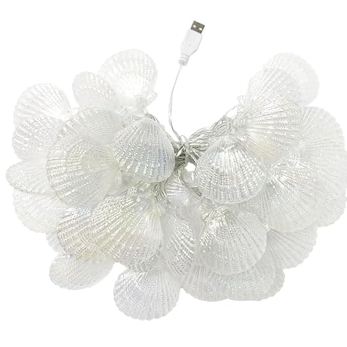 ZDAYOZ Natural Beach Shell String Light - 19.69 ft, 40 Warm White LEDs, Weatherproof, Battery/USB Powered, Ocean Theme for Holiday Party, Wedding, Garden Decoration thumbnail 3