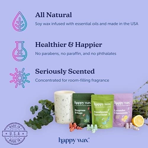 Happy Wax Spa Mix Premium Scented Natural, Non Toxic Soy Wax Melts – 6 Total Oz. of Scented Wax Melts. Includes: Seagrass & Sage, Lavender Chamomile, and Eucalyptus Spearmint thumbnail 4