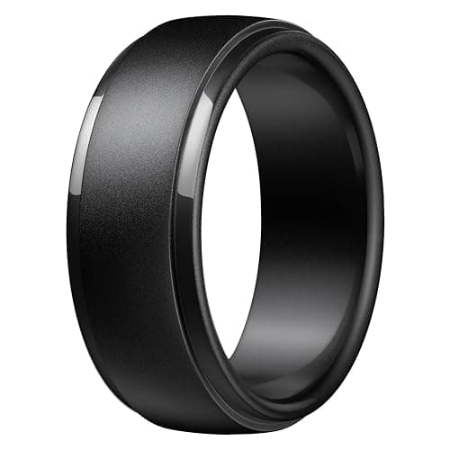 Egnaro Men's Silicone Wedding Rings: Classic Black Style Rubber ring - Hypoallergenic for Gym/Outdoor/Gift(1/4/7 Variety Pack with Half Size) - Image 1