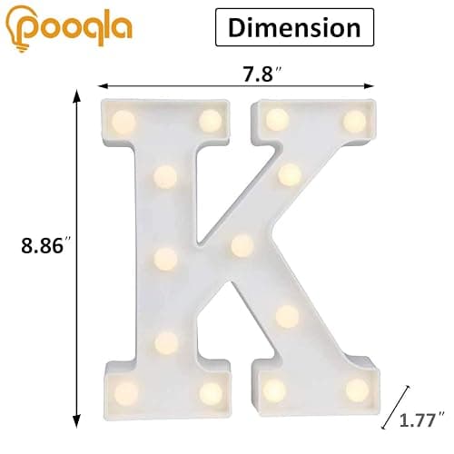 Pooqla LED Marquee Letter Lights, Warm White and Cool White Decorative Lighted Letters, Light Up Alphabet Letters for Boys Girls, Party, Wedding, Bar, Night Light, Birthday Decoration, Letter K thumbnail 2