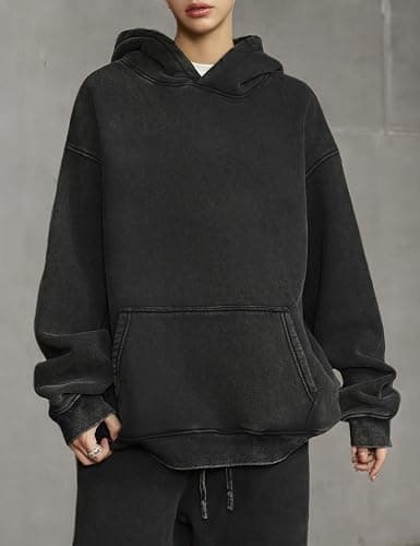 FAIABLE Womens Oversized Acid Wash Hoodie Unisex Heavyweight Cotton Hoodies Fleece Vintage Washed Sweatshirt Women Men thumbnail 6