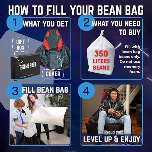 Throne Boss Gaming Bean Bag Chair for Adults with High Back – Large Floor Gaming Chair, Easy to Clean Oxford 420D Fabric, Large Side Pockets, Headphone Hanger – Cover ONLY Add 350 Liters Beans (Blue) thumbnail 6