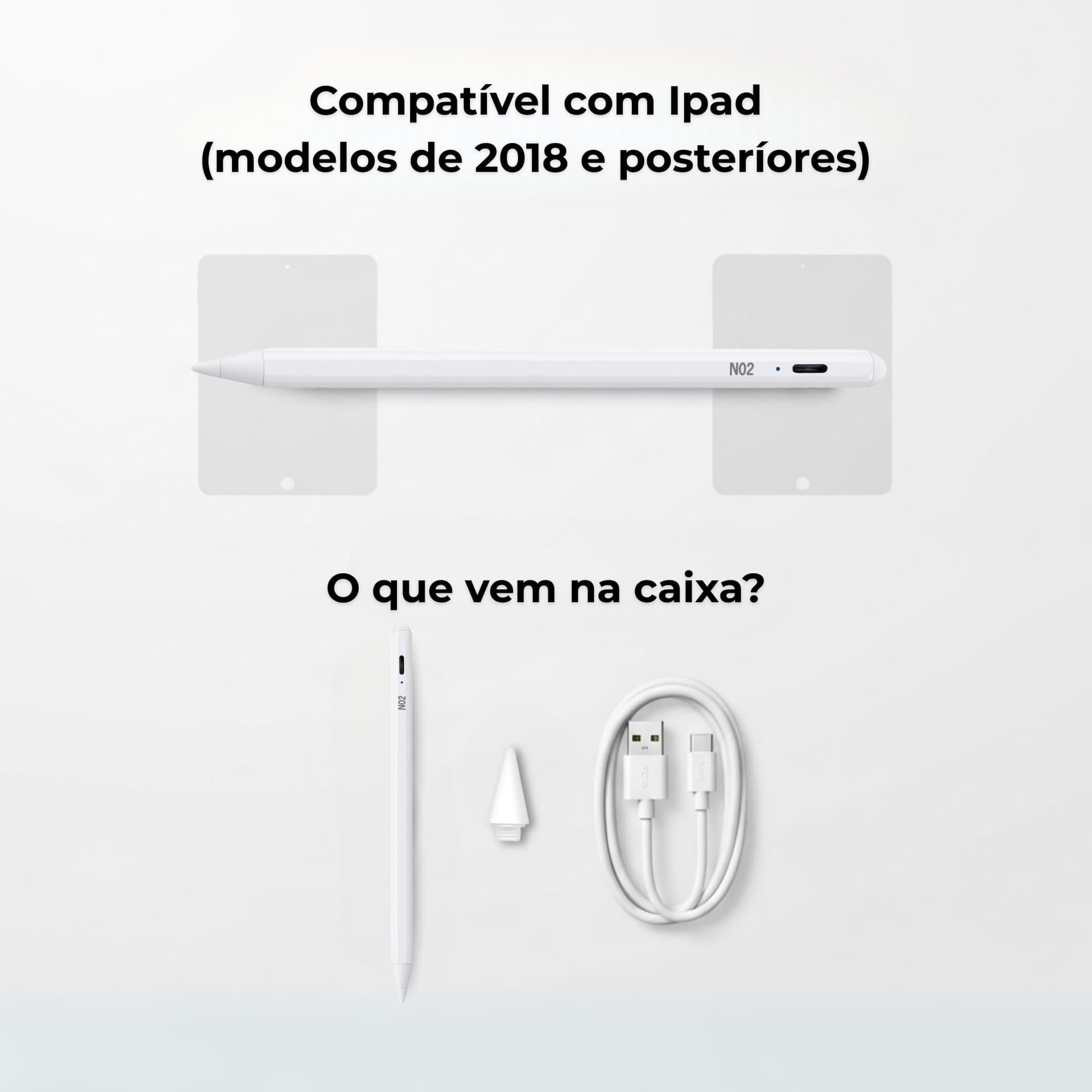 Caneta Digital para iPad NO2PROBLEMS Pencil Stylus Touch com Ponta Extra e Alta Sensibilidade Escrita Suave (Branca) thumbnail 6