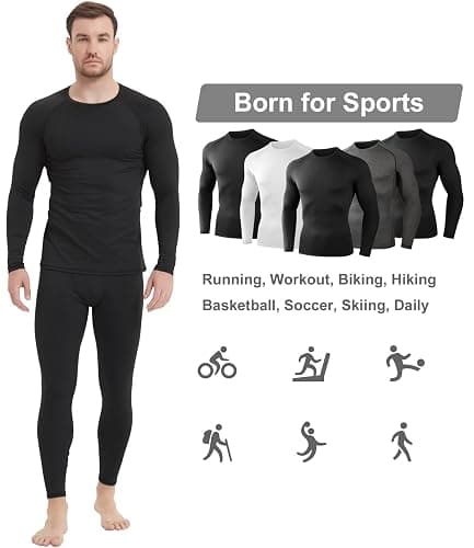 Dalavch 5 Pack Thermal Compression Shirts for Men Long Sleeve Running Gear Undershirt Base Layer for Winter Cold Weather thumbnail 2