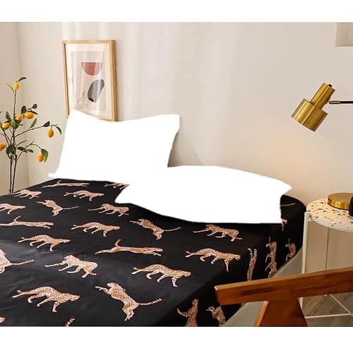 JQWUPUP Animal Leopard Print Double Fitted Sheet, Microfiber Deep Fitted Bed Sheet for Double Bed 135 x 190cm(Double, Black) thumbnail 4