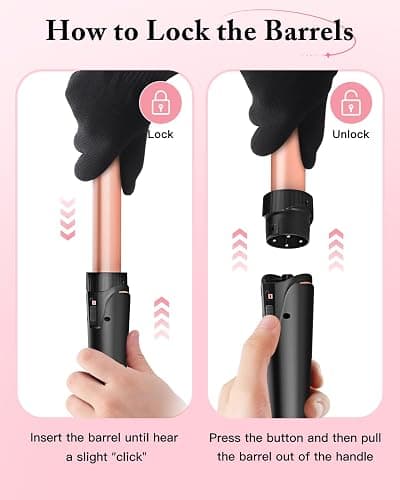 Waver Curling Iron Curling Wand - BESTOPE PRO 5 in 1 Curling Wand Set with 3 Barrel Hair Crimper for Women, Fast Heating Crimper Wand Curler in All Hair Type, Women Gifts - Leather Pink - Peachy - Curling Iron (0.35"-1.25") thumbnail 10