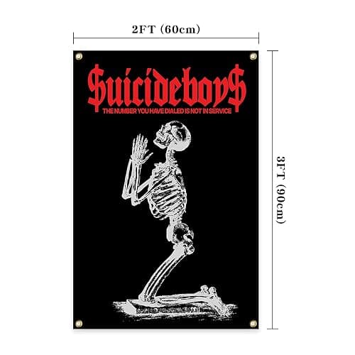 owpIa Horror Skull Tapestry Suicide Music Boys Flag 2x3ft for Room Teen Girls Indoor Outdoor Bedroom and College Dorm With 4 Brass Grommets thumbnail 2