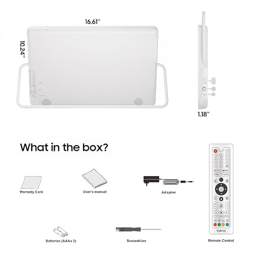 SYLVOX 15.6'' Portable Smart TV 12 Volt Television, 10000mAH Battery Powered IP66 Waterproof Dual Speakers Wireless WiFi 300nits Small Outdoor TVs, for RV Camping Pool Bathroom Kitchen Bedroom thumbnail 3