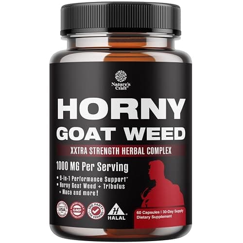 Horny Goat Weed for Men - Extra Strength Male Supplement with Black Maca Root, Tongkat Ali, Saw Palmetto & Panax Ginseng Extract for Stamina & Energy - 60 Capsules - Image 1
