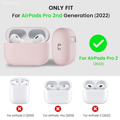 ORNARTO Compatible with AirPods Pro 2 Case 2022, Full Protective Hybrid Silicone for AirPods Pro 2nd Generation Case, Front LED Visible Skin Cover-Pink thumbnail 2