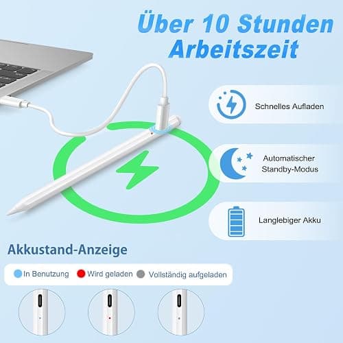 Stift für Apple iPad 2018-2025 mit Schnellladeleistung, Palm Rejection und Neigungssensitivität Pencil für ipad kompatibel mit i Pad 11/10/9/8/7/6, Pro M4/12.9/11/13" Gen, Air 3/4/5/M2/M3, mini 7/6/5 thumbnail 2
