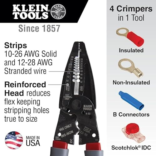 Klein Tools 1019 Klein Kurve Wire Stripper / Crimper / Cutter, Made in USA, Cutting / Crimping / Stripping Tool for B and IDC Connectors, Terminals, More thumbnail 4