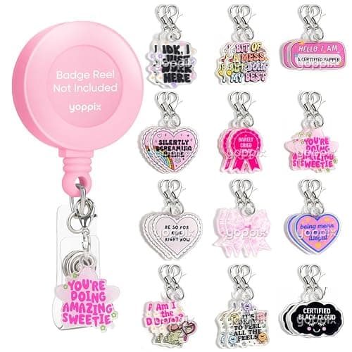 YOPPIX 24 Pcs Nurse Badge Reel Charms - Cute & Funny Acrylic Charms for ID Holders, Perfect for Nurses, Medical Staff, Teachers, Students & Office Professionals - Image 1