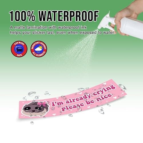 Funny Sad Hamster Meme Bumper Sticker I'm Already Crying Please Be Nice Pink 11x3in Sticker, Funny Bumper Sticker for Car Truck, Waterproof UV-Resistant Sticker thumbnail 4