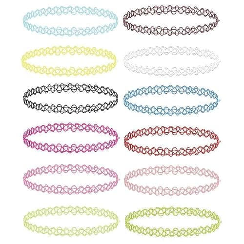 BodyJ4You 12PC Tattoo Choker Necklace - 90s Accessories 2000s Jewelry Y2K Fashion Vintage Trendy - Rainbow Goth Black Pink Green Blue White - Adjustable Stretchy Elastic Necklace Summer Vacation Set - Image 1
