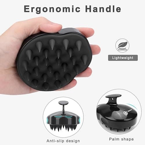 FREATECH Scalp Massager Hair Growth, Scalp Scrubber Shampoo Brush with Soft Silicone Bristles for Dandruff Removal and Hair Care, Wet & Dry Hair Massager Scalp Exfoliator for All Hair Types, Black thumbnail 2
