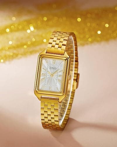 CIVO Montre Femme Vintage Rectangulaire Analogique Montre Bracelet Acier Inoxydable - Cadeau pour Femme Personnalisé Tendance thumbnail 5