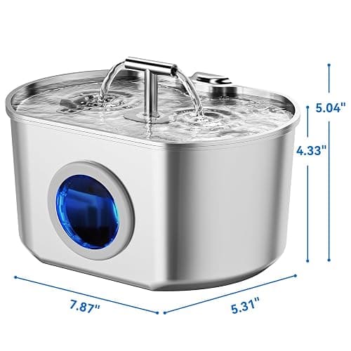 Cat Water Fountain Stainless Steel - Pet Drinking Fountain for Cats Indoor - 2.2L/74oz Automatic Water Dispenser with Watering Level Window (1 Filter) thumbnail 9