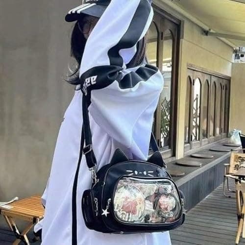 Cat Ita Bag Pin Display Backpack for School PU Leather Preppy Backpack for Girl Y2k Single Shoulder Crossbody Bag thumbnail 3