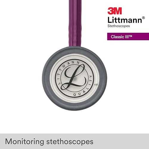 3M Littmann Classic III Monitoring Stethoscope, 5831, More Than 2X as Loud*, Weighs Less**, Stainless Steel Chestpiece, 69 cm (27") Plum Tube - Stainless Steel Chestpiece, Plum Tube thumbnail 7