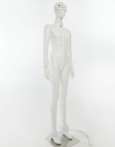 Micotaku Miraculous Cat Blanc Cosplay Costume Unisex White Elastic Leather Jumpsuit Halloween Costume thumbnail 2