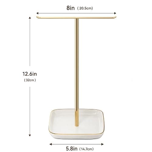 pickpiff Necklace Holder Stand with Ceramic Base: 12" Jewelry Tree Display Organizer for Necklaces, Bracelets, Rings, Earrings, Tall Gold Stand for Women, Aesthetic Room Décor thumbnail 3