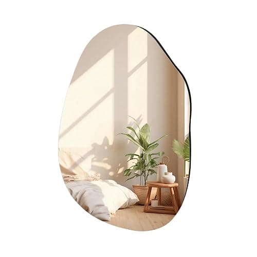 Irregular Frameless Bathroom Mirror,22 x 30 Inch Asymmetrical Wall Mirror with Wood Frame,Vanity Modern Tempered Glass Mirror for Bedroom,Entryway,Living Room - Image 1