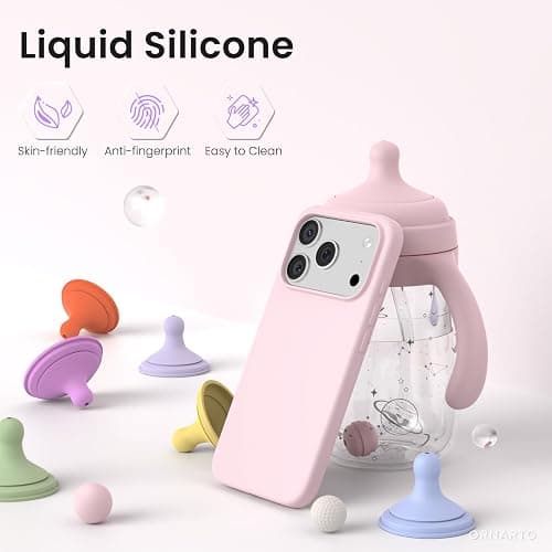 ORNARTO Compatible with iPhone 17 Pro Case 6.3", Slim Liquid Silicone 4 Layers Full Covered Soft Gel Rubber Shockproof Cover, Protective Phone Case for iPhone 17 Pro-Chalk Pink thumbnail 3